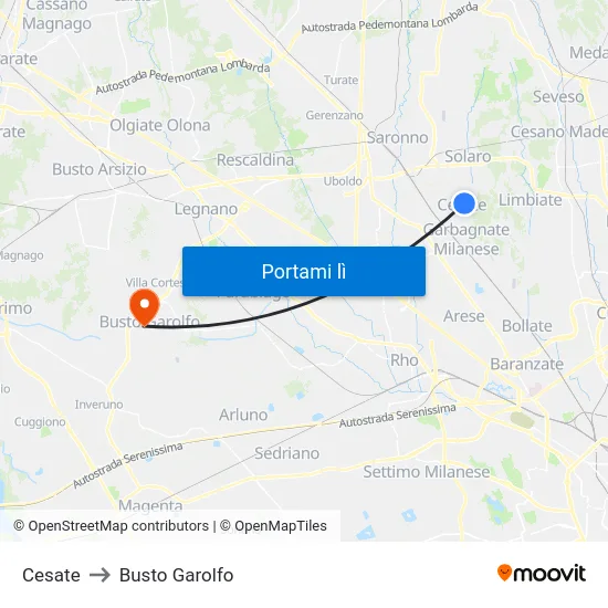 Cesate to Busto Garolfo map