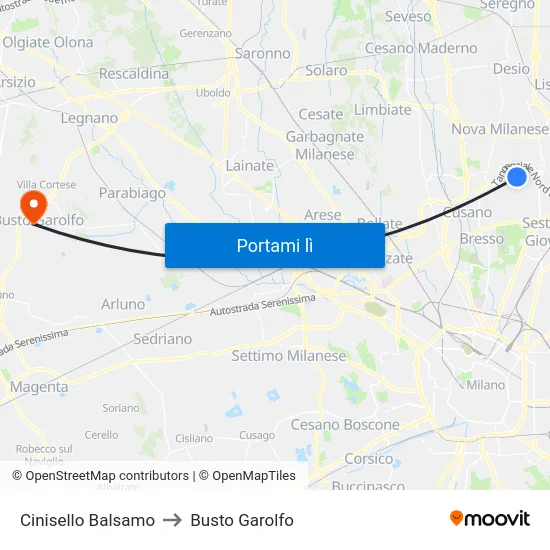 Cinisello Balsamo to Busto Garolfo map