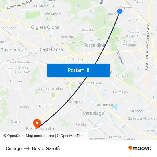 Cislago to Busto Garolfo map