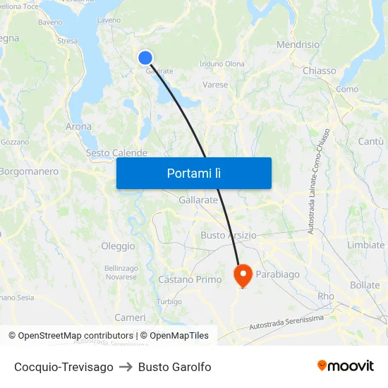 Cocquio-Trevisago to Busto Garolfo map