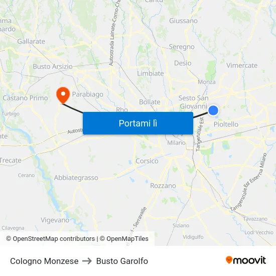 Cologno Monzese to Busto Garolfo map