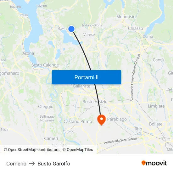 Comerio to Busto Garolfo map