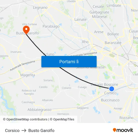 Corsico to Busto Garolfo map