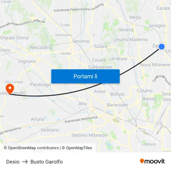 Desio to Busto Garolfo map