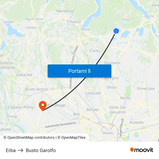 Erba to Busto Garolfo map