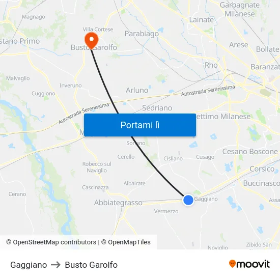 Gaggiano to Busto Garolfo map