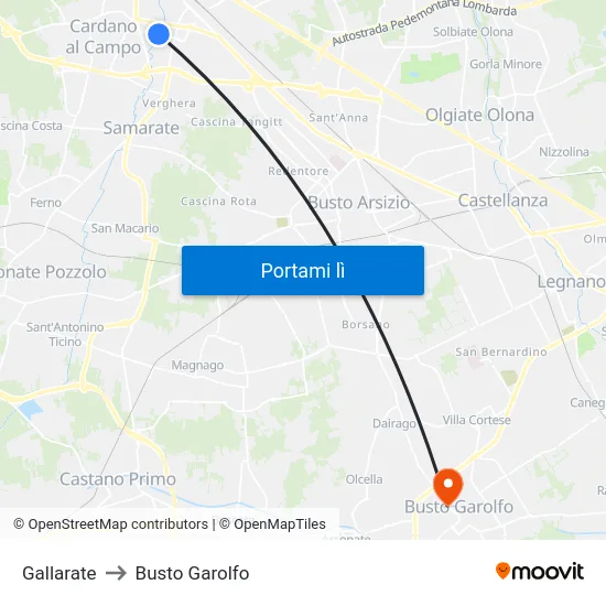 Gallarate to Busto Garolfo map