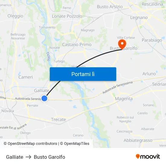 Galliate to Busto Garolfo map