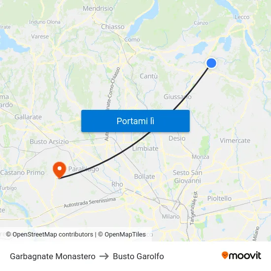 Garbagnate Monastero to Busto Garolfo map