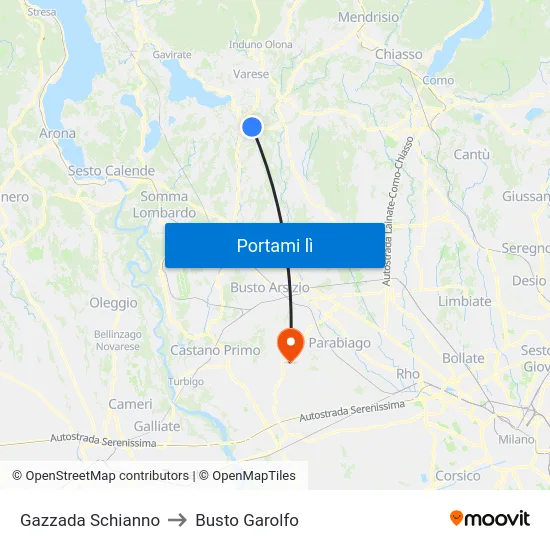 Gazzada Schianno to Busto Garolfo map