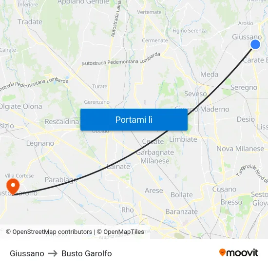 Giussano to Busto Garolfo map