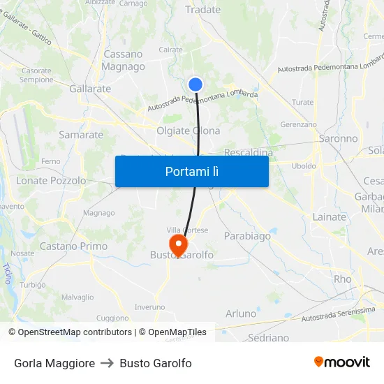 Gorla Maggiore to Busto Garolfo map