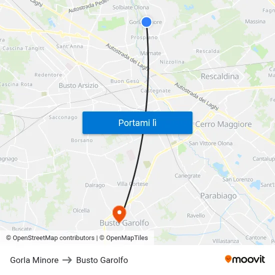 Gorla Minore to Busto Garolfo map