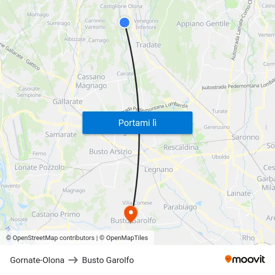 Gornate-Olona to Busto Garolfo map