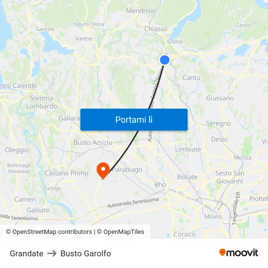 Grandate to Busto Garolfo map