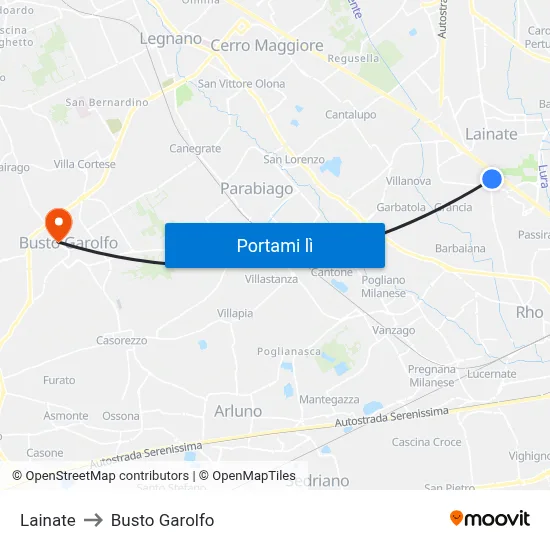 Lainate to Busto Garolfo map