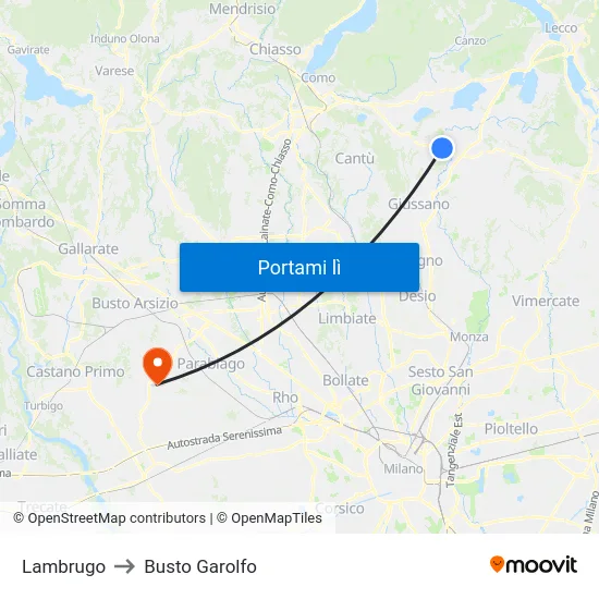 Lambrugo to Busto Garolfo map