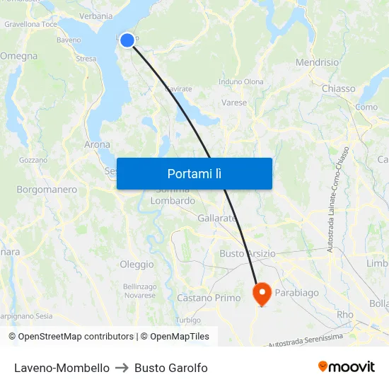 Laveno-Mombello to Busto Garolfo map