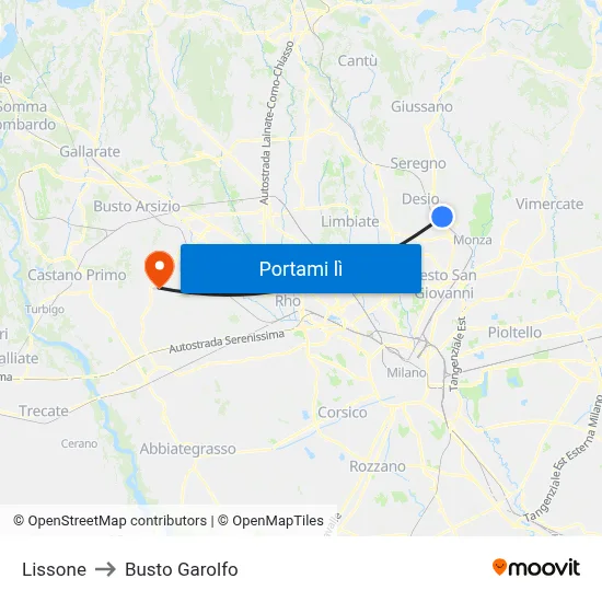 Lissone to Busto Garolfo map