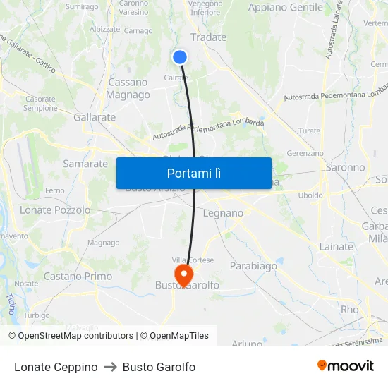 Lonate Ceppino to Busto Garolfo map