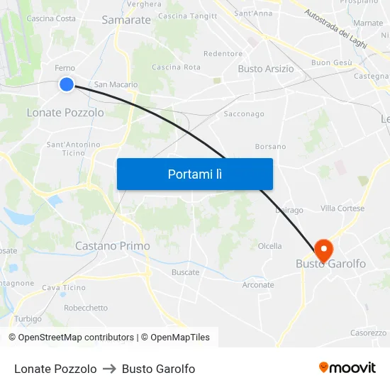 Lonate Pozzolo to Busto Garolfo map