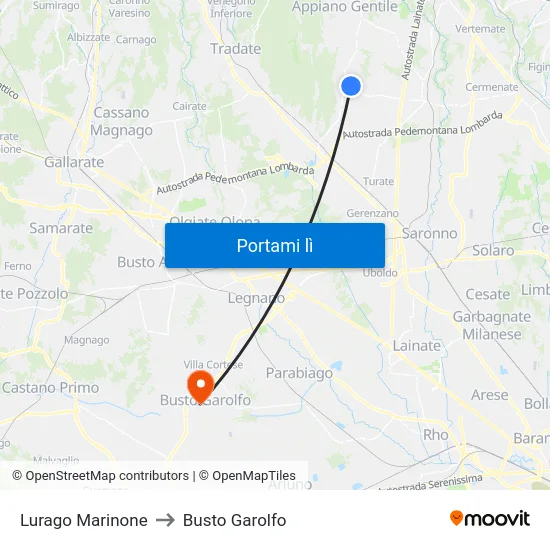 Lurago Marinone to Busto Garolfo map