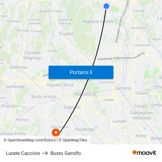 Lurate Caccivio to Busto Garolfo map