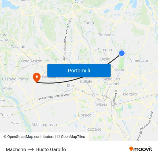 Macherio to Busto Garolfo map