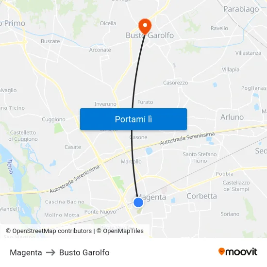 Magenta to Busto Garolfo map
