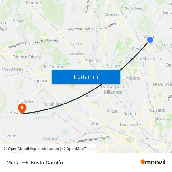 Meda to Busto Garolfo map