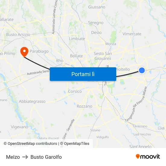 Melzo to Busto Garolfo map