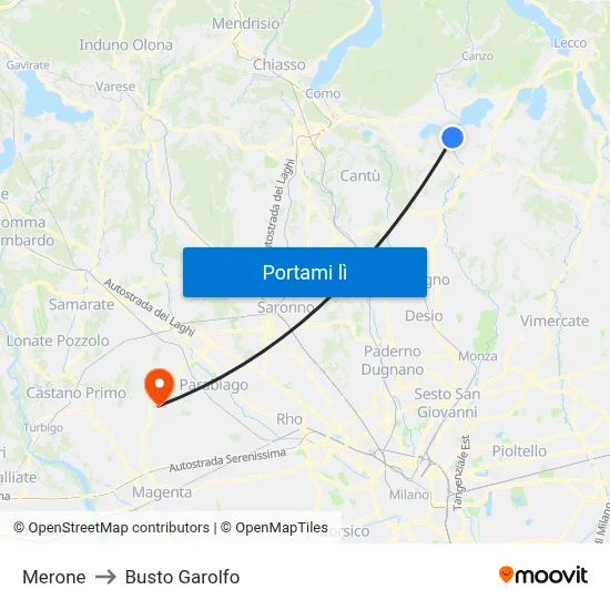 Merone to Busto Garolfo map