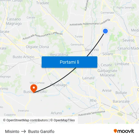 Misinto to Busto Garolfo map