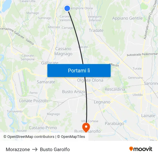 Morazzone to Busto Garolfo map