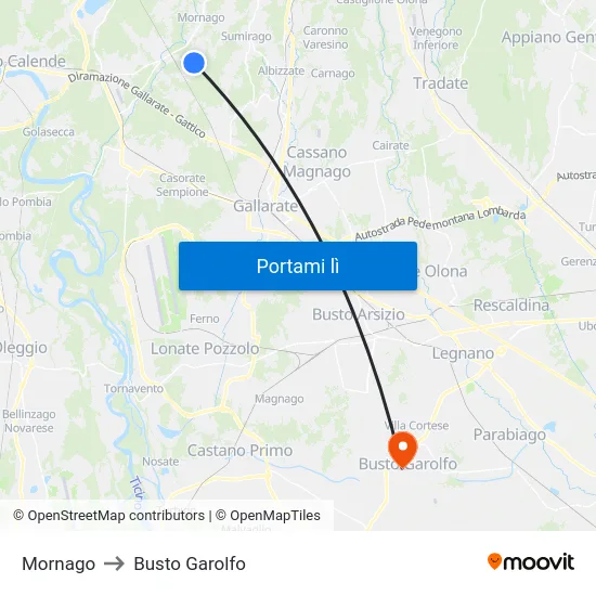 Mornago to Busto Garolfo map