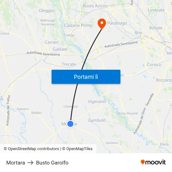 Mortara to Busto Garolfo map