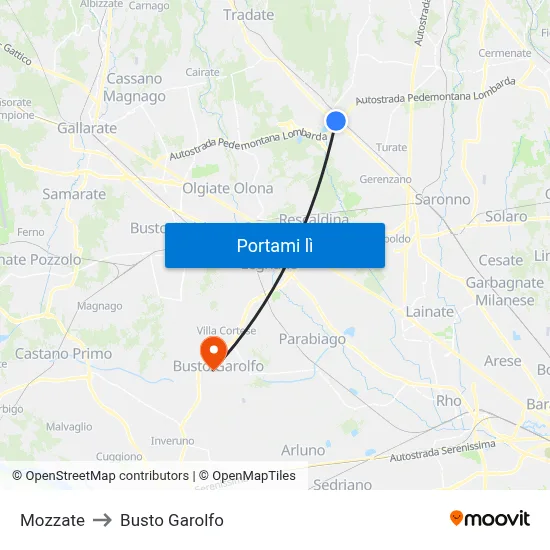 Mozzate to Busto Garolfo map