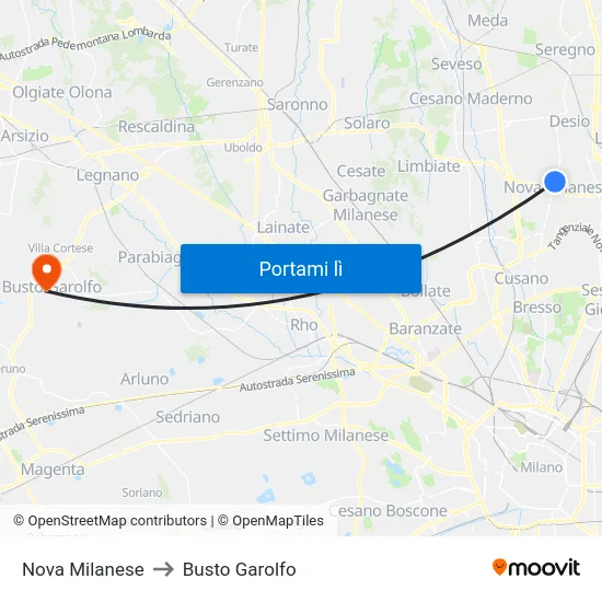Nova Milanese to Busto Garolfo map