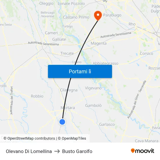 Olevano Di Lomellina to Busto Garolfo map