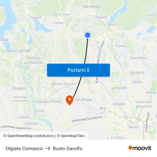 Olgiate Comasco to Busto Garolfo map