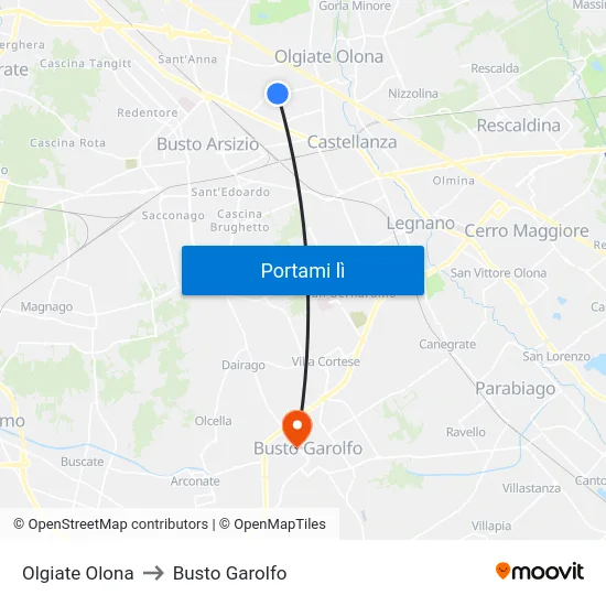 Olgiate Olona to Busto Garolfo map