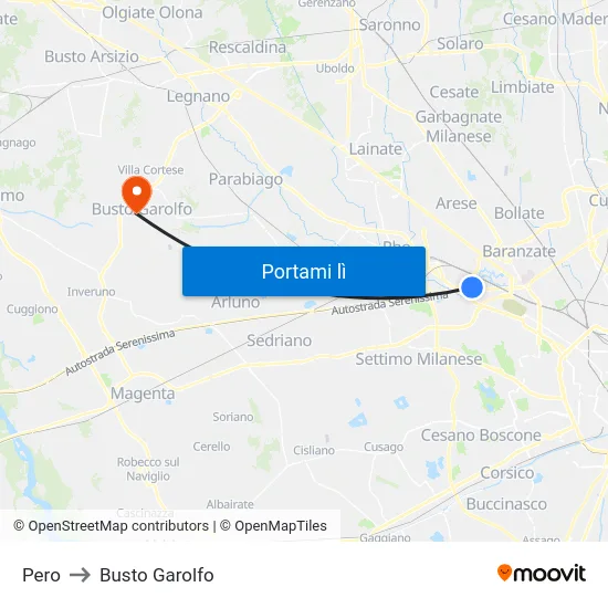 Pero to Busto Garolfo map