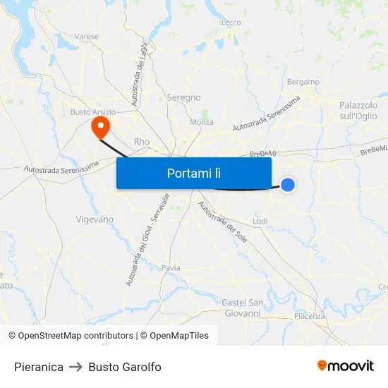 Pieranica to Busto Garolfo map