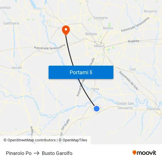 Pinarolo Po to Busto Garolfo map
