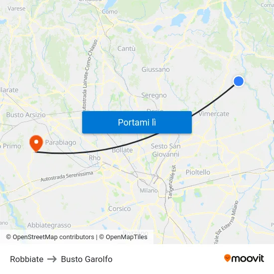 Robbiate to Busto Garolfo map