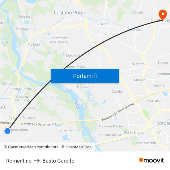 Romentino to Busto Garolfo map