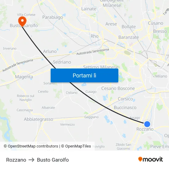 Rozzano to Busto Garolfo map