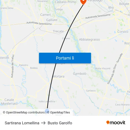 Sartirana Lomellina to Busto Garolfo map