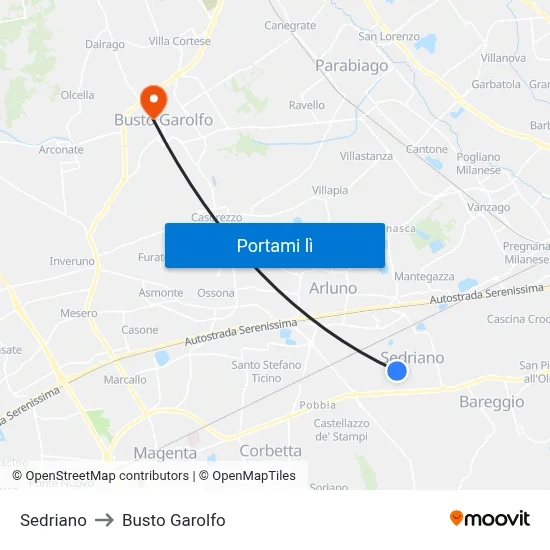 Sedriano to Busto Garolfo map