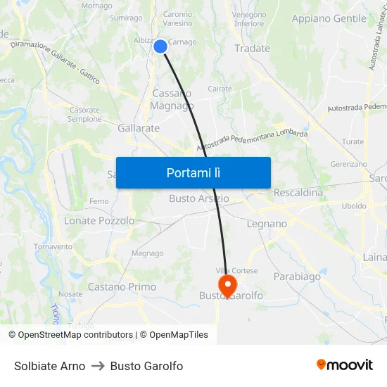 Solbiate Arno to Busto Garolfo map